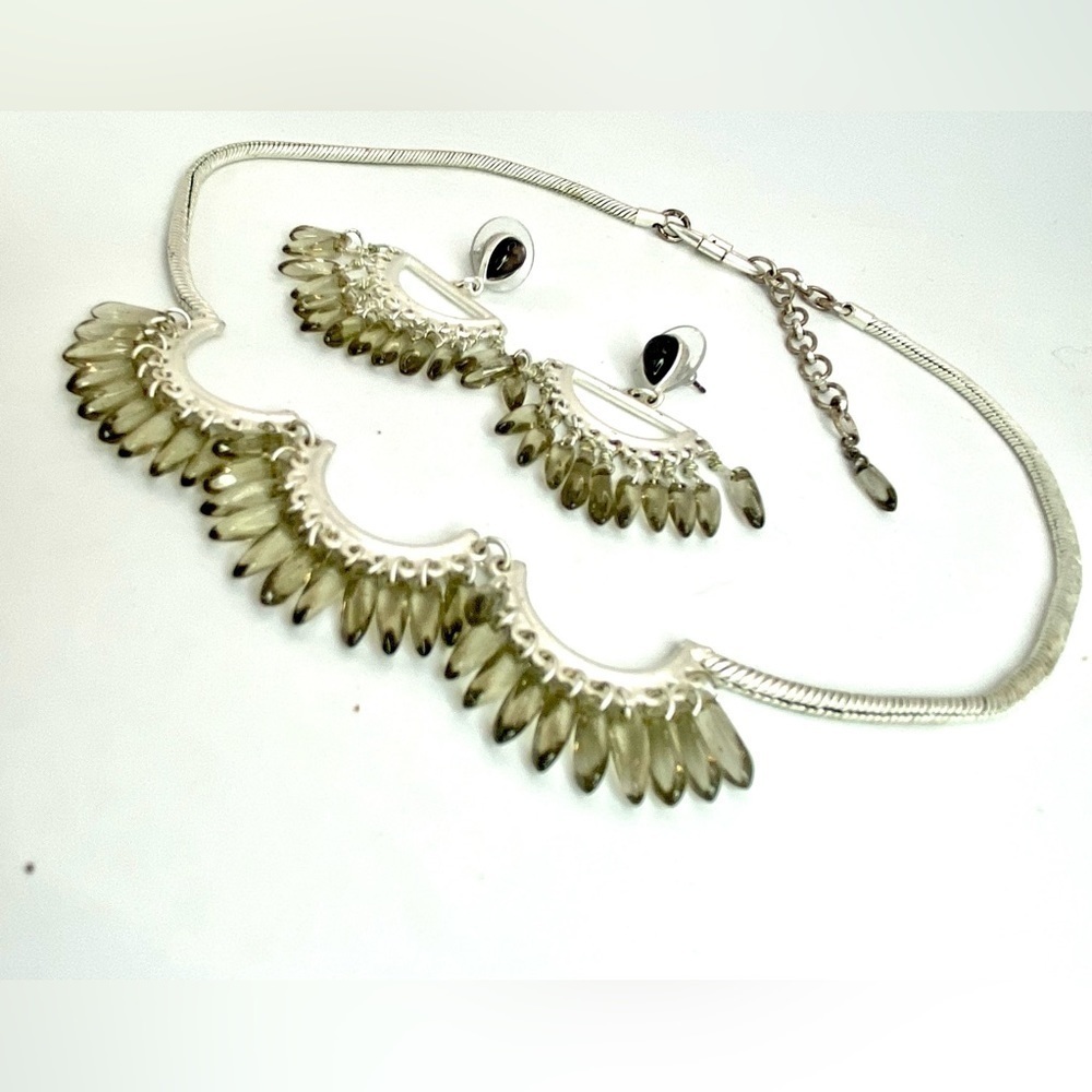 Vintage 90’s Enzo Angiolini Silver Plated Necklace & Earrings with Bead Fringe
